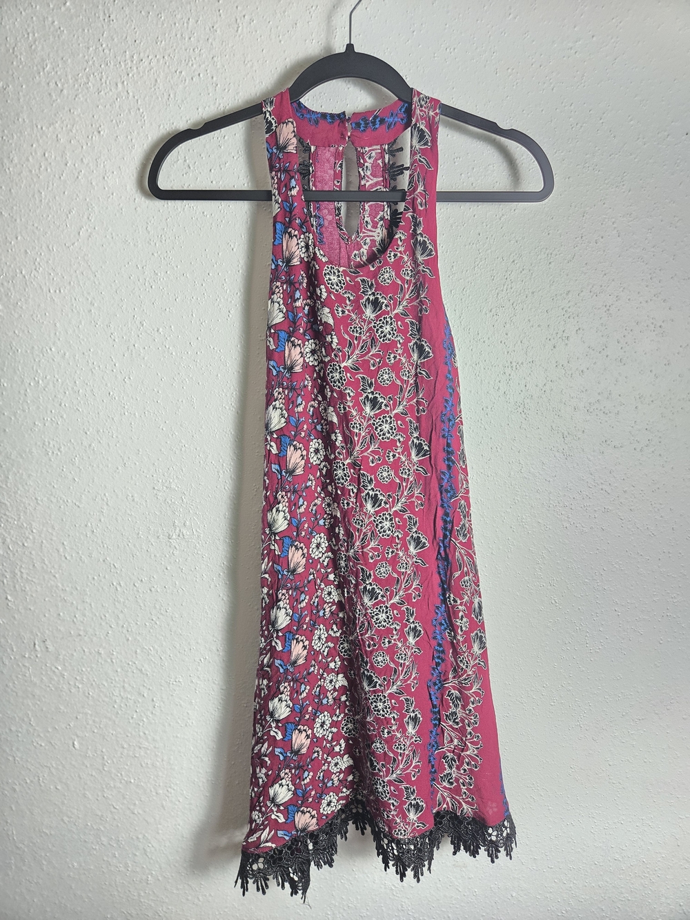 Alya Purple Floral Border Mini Dress with Blue and Black Accents